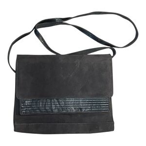 Stuart Weitzman Suede Leather Crossbody Purse Handbag Grey